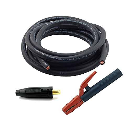 WeldingCity 10-ft 1/0-AWG USA-made Heavy Duty Welding Cable with Stick Electrode Holder Stinger and Tweco/Lenco-type Twistlock Connector Plug for Welder Whip Lead