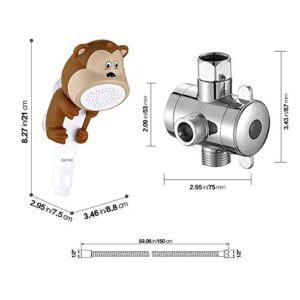 KAIYING Children's Handheld Shower Head,Cartoon Water Flow Spray Shower Head Baby Kids Toddler Bath Bathing Accessories (L:Showerhead(Monkey)+Hose+Diverter)