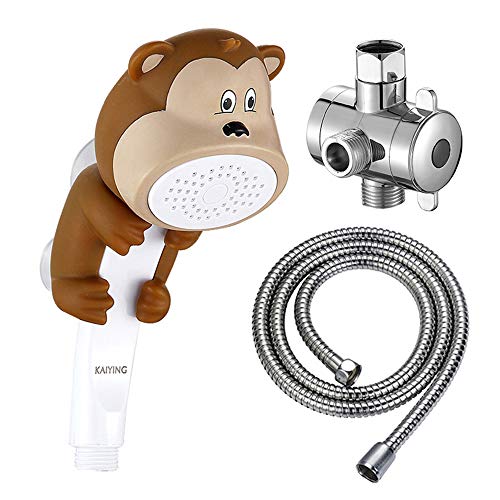 KAIYING Children's Handheld Shower Head,Cartoon Water Flow Spray Shower Head Baby Kids Toddler Bath Bathing Accessories (L:Showerhead(Monkey)+Hose+Diverter)