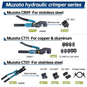 Muzata 45KN Upgraded Custom Hydraulic Hand Crimper Tool for 1/8" Stainless Steel Cable Railing Kit Hardware Wire Rope Swaging 1Pair Dies with Wire Cable Cutter CR09 CK12, CT1