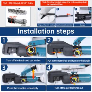 Muzata 45KN Upgraded Custom Hydraulic Hand Crimper Tool for 1/8" Stainless Steel Cable Railing Kit Hardware Wire Rope Swaging 1Pair Dies with Wire Cable Cutter CR09 CK12, CT1