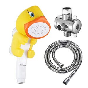 kaiying children's handheld shower head,cartoon water flow spray shower head baby kids toddler bath bathing accessories (i :showerhead(duckie)+hose+diverter)