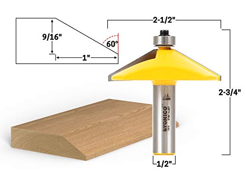 YONICO Router Bits Bevel Edge Forming 60 Degree 1/2-Inch Shank 13918