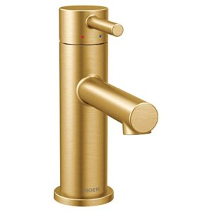 moen align brushed gold one-handle modern bathroom faucet with drain assembly and optional deckplate, single hole bathroom sink faucet, 6190bg