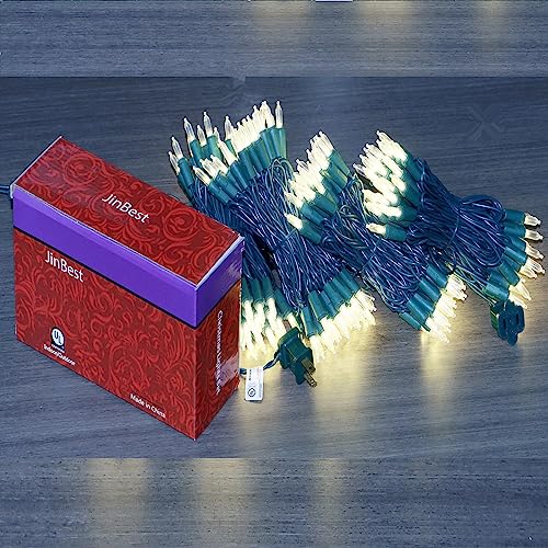 JinBest 200 LED Warm White Christmas Lights, UL Certified and Commercial Grade 66ft Green Wire String Lights, for Indoor and Outdoor Party, Wedding, Garden, Patio.