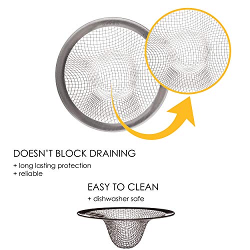 Sink Strainer 3 Inch - Mesh Drain Hair Catcher for Bathtub - Kitchen Drain Catcher for Food, Waste, of Stainless Steel, 3 Pcs