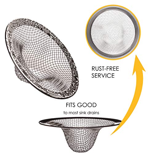 Sink Strainer 3 Inch - Mesh Drain Hair Catcher for Bathtub - Kitchen Drain Catcher for Food, Waste, of Stainless Steel, 3 Pcs