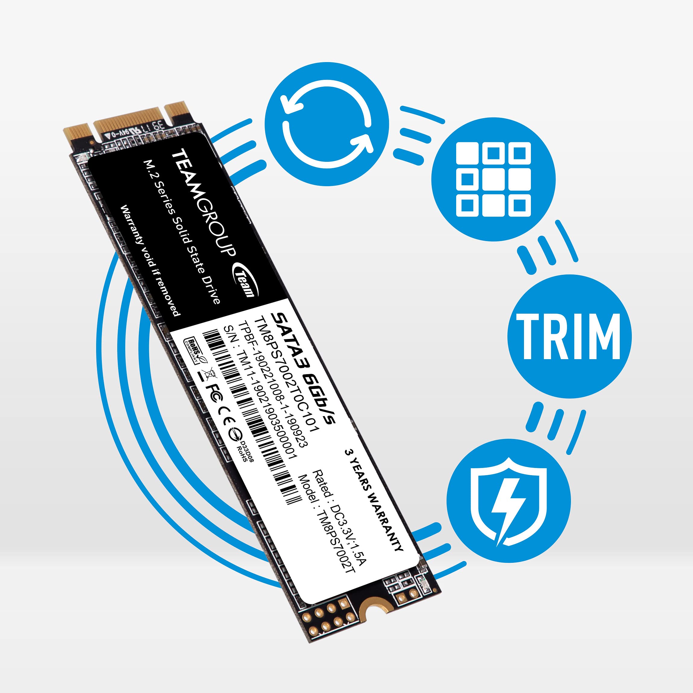 TEAMGROUP MS30 512GB with SLC Cache 3D NAND TLC M.2 2280 SATA III 6Gb/s Internal Solid State Drive SSD (Read/Write Speed up to 530/430 MB/s) Compatible with Laptop & PC Desktop TM8PS7512G0C101