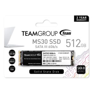 TEAMGROUP MS30 512GB with SLC Cache 3D NAND TLC M.2 2280 SATA III 6Gb/s Internal Solid State Drive SSD (Read/Write Speed up to 530/430 MB/s) Compatible with Laptop & PC Desktop TM8PS7512G0C101