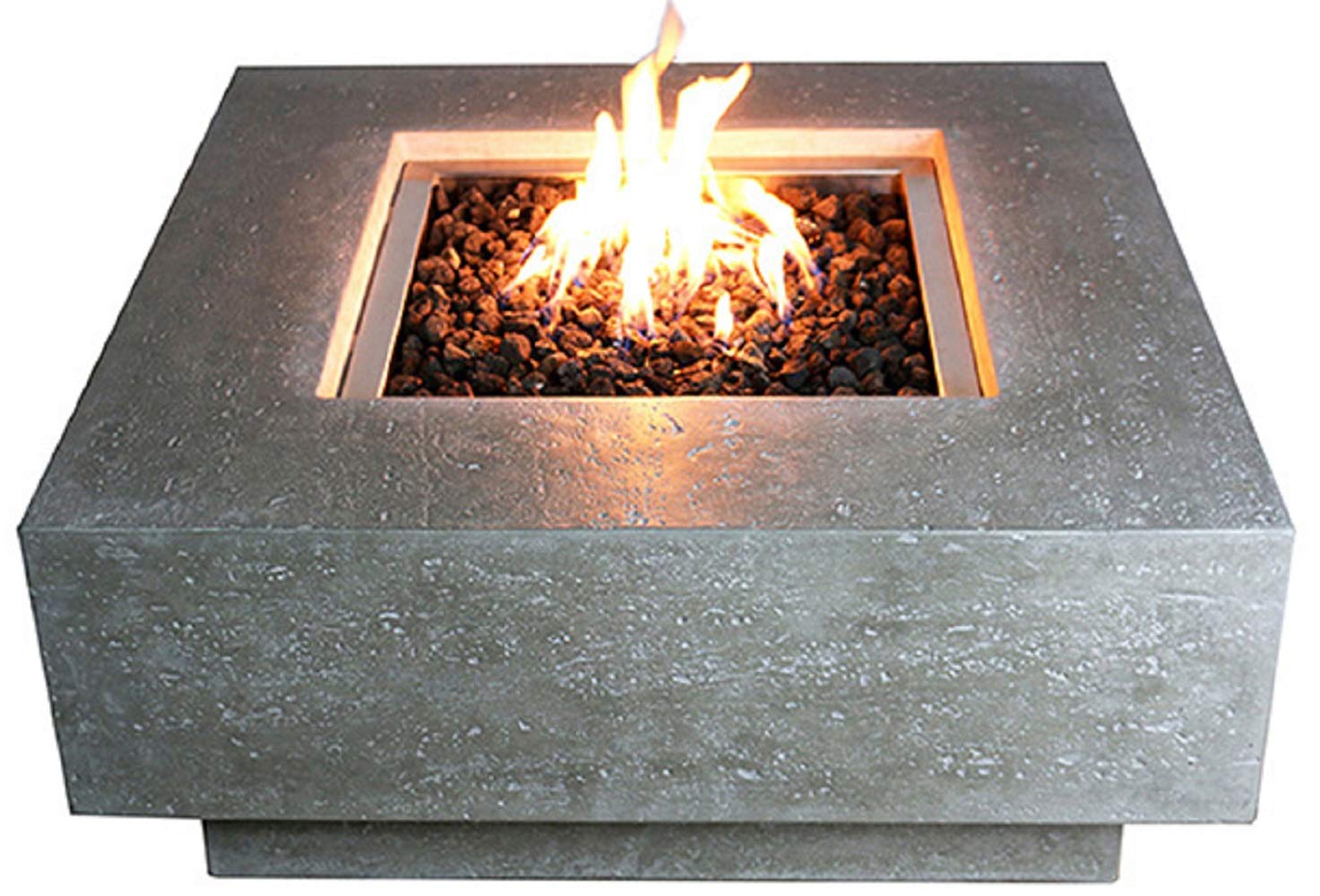 Elementi Manhattan Outdoor Table 37 Inches Natural Gas Patio Heater Concrete Firepits Outside Electronic Ignition Backyard Fireplace Cover Lava Rock Included