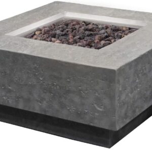 Elementi Manhattan Outdoor Table 37 Inches Natural Gas Patio Heater Concrete Firepits Outside Electronic Ignition Backyard Fireplace Cover Lava Rock Included