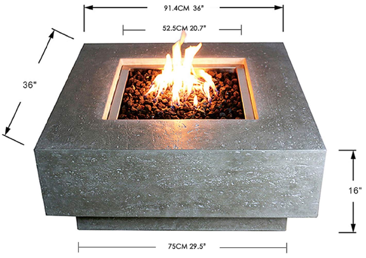 Elementi Manhattan Outdoor Table 37 Inches Natural Gas Patio Heater Concrete Firepits Outside Electronic Ignition Backyard Fireplace Cover Lava Rock Included