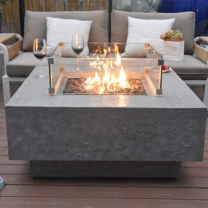 Elementi Manhattan Outdoor Table 37 Inches Natural Gas Patio Heater Concrete Firepits Outside Electronic Ignition Backyard Fireplace Cover Lava Rock Included