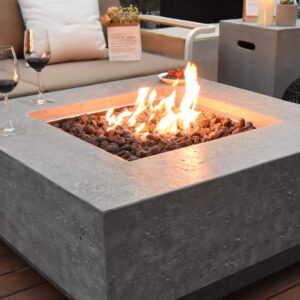 Elementi Manhattan Outdoor Table 37 Inches Natural Gas Patio Heater Concrete Firepits Outside Electronic Ignition Backyard Fireplace Cover Lava Rock Included