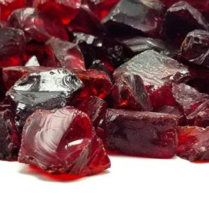 VIVID Heat (5-POUNDS Ruby Red Premium Indoor & Outdoor Crushed Fire Glass Rock Large 1/2, 3/4 & 1" inch Chunky Size - Glass for Use in Gas Fire Pit, Fireplace, Fire Table Etc. (Ruby Red)