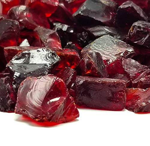 VIVID Heat (5-POUNDS Ruby Red Premium Indoor & Outdoor Crushed Fire Glass Rock Large 1/2, 3/4 & 1" inch Chunky Size - Glass for Use in Gas Fire Pit, Fireplace, Fire Table Etc. (Ruby Red)