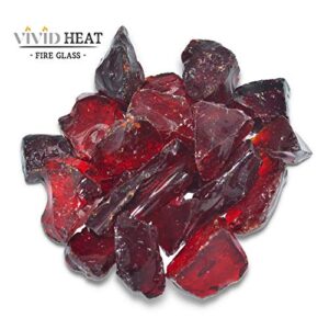 VIVID Heat (5-POUNDS Ruby Red Premium Indoor & Outdoor Crushed Fire Glass Rock Large 1/2, 3/4 & 1" inch Chunky Size - Glass for Use in Gas Fire Pit, Fireplace, Fire Table Etc. (Ruby Red)