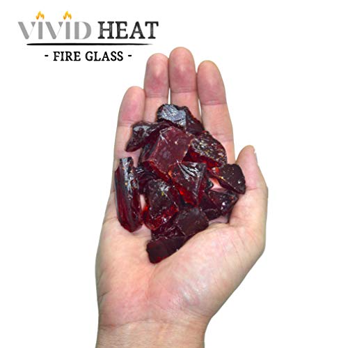 VIVID Heat (5-POUNDS Ruby Red Premium Indoor & Outdoor Crushed Fire Glass Rock Large 1/2, 3/4 & 1" inch Chunky Size - Glass for Use in Gas Fire Pit, Fireplace, Fire Table Etc. (Ruby Red)