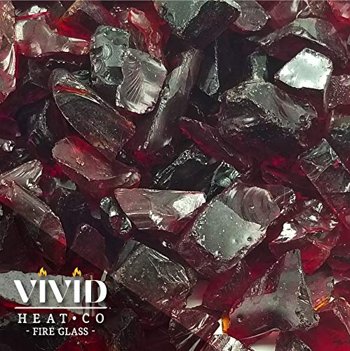 VIVID Heat (5-POUNDS Ruby Red Premium Indoor & Outdoor Crushed Fire Glass Rock Large 1/2, 3/4 & 1" inch Chunky Size - Glass for Use in Gas Fire Pit, Fireplace, Fire Table Etc. (Ruby Red)