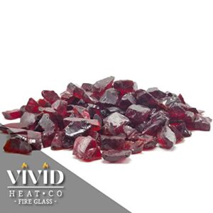 VIVID Heat (5-POUNDS Ruby Red Premium Indoor & Outdoor Crushed Fire Glass Rock Large 1/2, 3/4 & 1" inch Chunky Size - Glass for Use in Gas Fire Pit, Fireplace, Fire Table Etc. (Ruby Red)