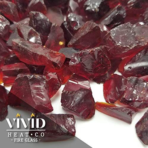 VIVID Heat (5-POUNDS Ruby Red Premium Indoor & Outdoor Crushed Fire Glass Rock Large 1/2, 3/4 & 1" inch Chunky Size - Glass for Use in Gas Fire Pit, Fireplace, Fire Table Etc. (Ruby Red)