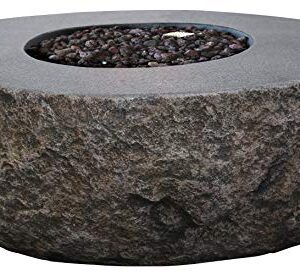 Elementi Boulder Outdoor Fire Pit Table 43 Inches Round Firepit Concrete Patio Heater Electronic Ignition Backyard Fireplace Cover Lava Rock Included, Liquid Propane