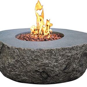 Elementi Boulder Outdoor Fire Pit Table 43 Inches Round Firepit Concrete Patio Heater Electronic Ignition Backyard Fireplace Cover Lava Rock Included, Liquid Propane