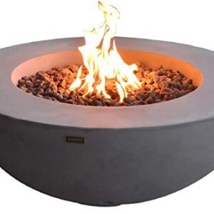 Elementi Lunar Bowl Outdoor Table 42 Inches Fire Pit Patio Heater Concrete Firepits Outside Electronic Ignition Backyard Fireplace Cover Lava Rock Included, Natural Gas