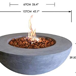 Elementi Lunar Bowl Outdoor Table 42 Inches Fire Pit Patio Heater Concrete Firepits Outside Electronic Ignition Backyard Fireplace Cover Lava Rock Included, Natural Gas