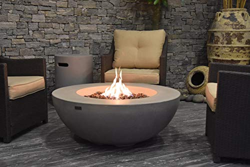 Elementi Lunar Bowl Outdoor Table 42 Inches Fire Pit Patio Heater Concrete Firepits Outside Electronic Ignition Backyard Fireplace Cover Lava Rock Included, Natural Gas