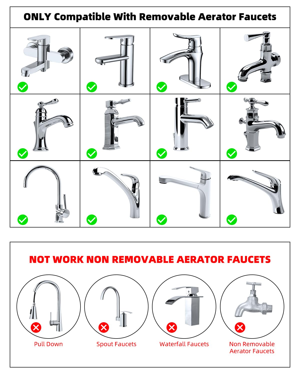 Faucet Adapter Kit Swivel Aerator Adapter to Connect Garden Hose - Multi-Thread Garden Hose Adapter for Male to Male and Female to Male - Chrome Finished