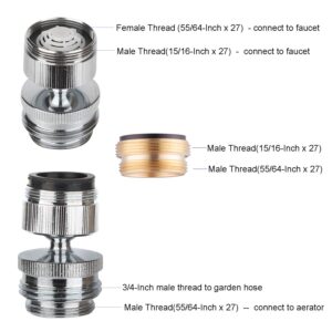 Faucet Adapter Kit Swivel Aerator Adapter to Connect Garden Hose - Multi-Thread Garden Hose Adapter for Male to Male and Female to Male - Chrome Finished