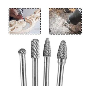 Bestgle 4Pcs 6mm(1/4”) Shank Tungsten Carbide Rotary Cutting Burr Die Grinder Bit for DIY Woodworking, Metal Carving, Polishing, Engraving, Drilling, 150-160mm Length