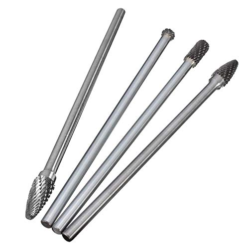 Bestgle 4Pcs 6mm(1/4”) Shank Tungsten Carbide Rotary Cutting Burr Die Grinder Bit for DIY Woodworking, Metal Carving, Polishing, Engraving, Drilling, 150-160mm Length