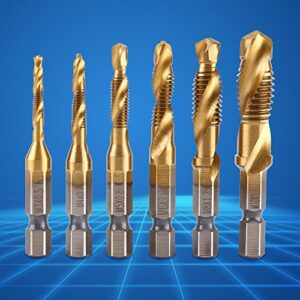 Twist Drill Bit Set, 1/4" M3 M4 M5 M6 M8 M10 Hex Shank High Speed Steel Drill and Tap Bits for Tapping and Lathe, 6pcs Set