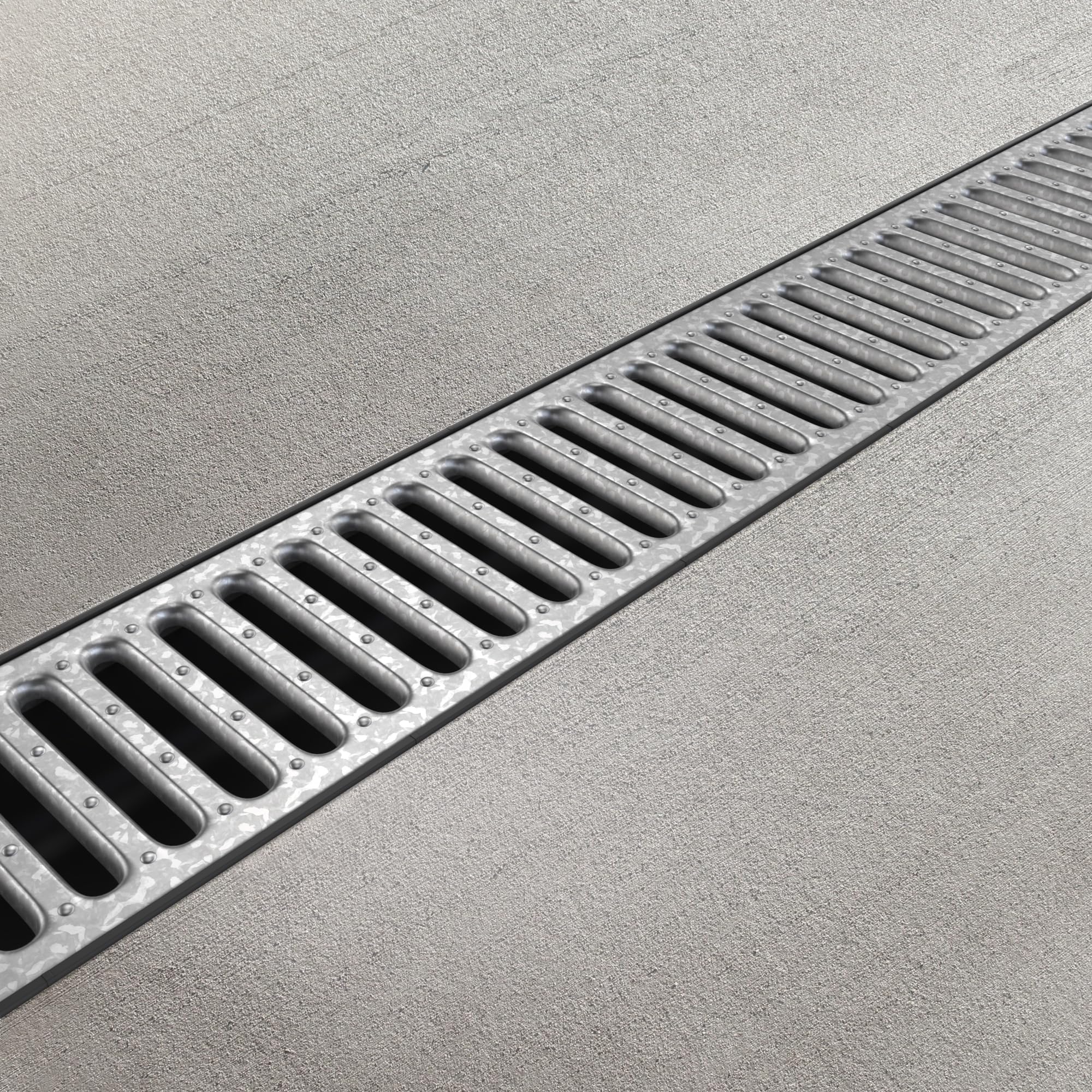 Vodaland - 4 Inch Easy 2 Premium Trench Drain Channel - Galvanized Stamped Steel Grating (5)