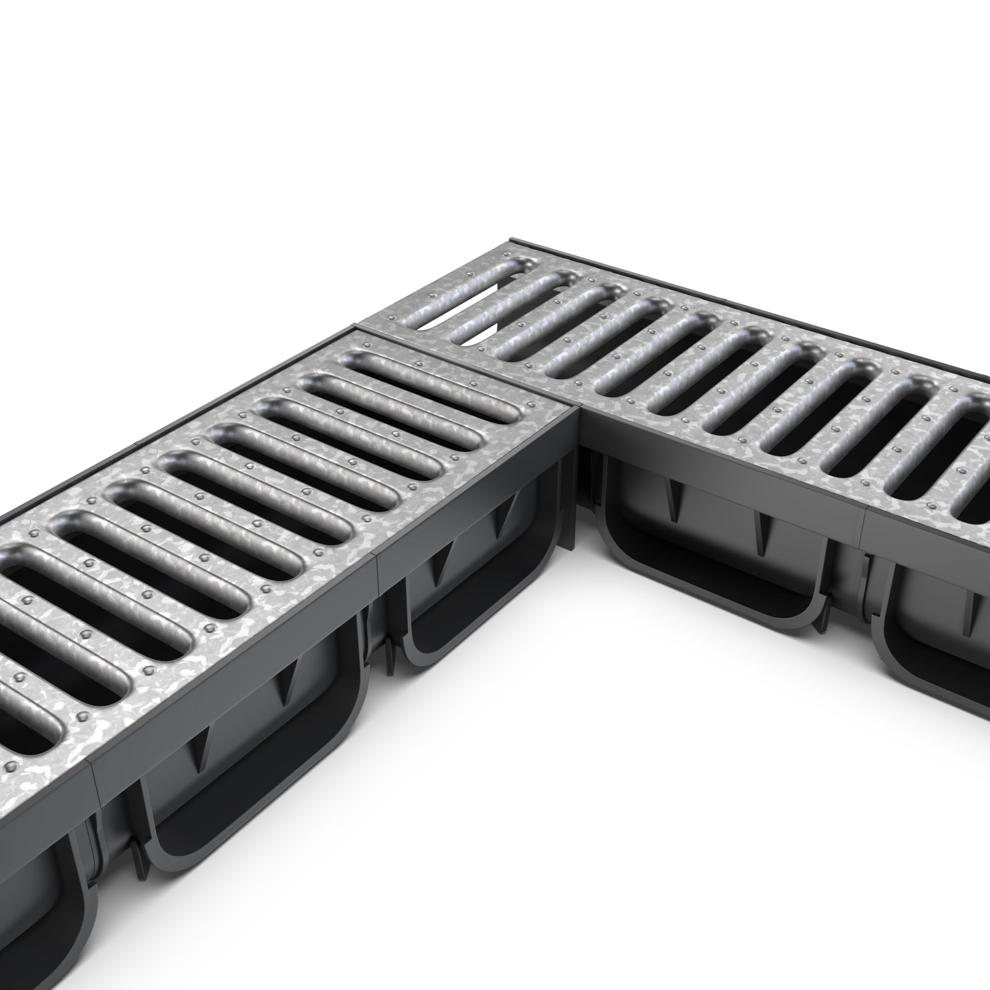 Vodaland - 4 Inch Easy 2 Premium Trench Drain Channel - Galvanized Stamped Steel Grating (5)