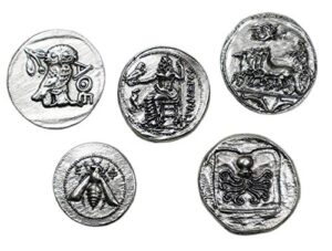 silver plated ancient greek coins - reproduction tetradrachm - 5 pieces set