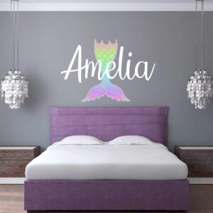mermaid name wall decal name wall sticker nursery wall decal personalized name wall decal for girls room boys room baby name monogram vinyl design wall decor bedroom decor for boys unisex wall decal