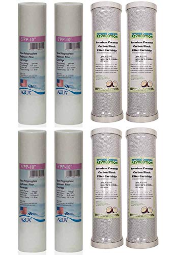 4 replacement filter sets for Dual Stage Reverse Osmosis Revolution Whole House System (1 year supply) with premium Coconut Carbon Block CTO filter