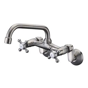 Sumerain Kitchen Wall Faucet 2 Cross Handle Brushed Nickel Wall Mounted Faucet 3" to 9" Adjustable Spread