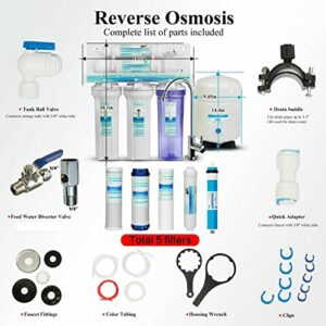Geekpure 5-Stage Reverse Osmosis Water Filter System -Universal Compatible Filters-NSF Certified Membrane-75 GPD