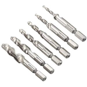 bestgle set of 6 sae drill tap combination bits hss deburr countersink bit set with 1/4 inch hex shank tool kit bsw 1/8, 5/32, 3/16, 1/4, 5/16, 3/8