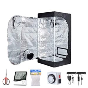 oppolite hydroponic 16"x16"x48" indoor grow tent kit w/analog timer+humidity monitor+bonsai shear+5'x15' net treill+grow light hangers for indoor plant growing (16"x16"x48")