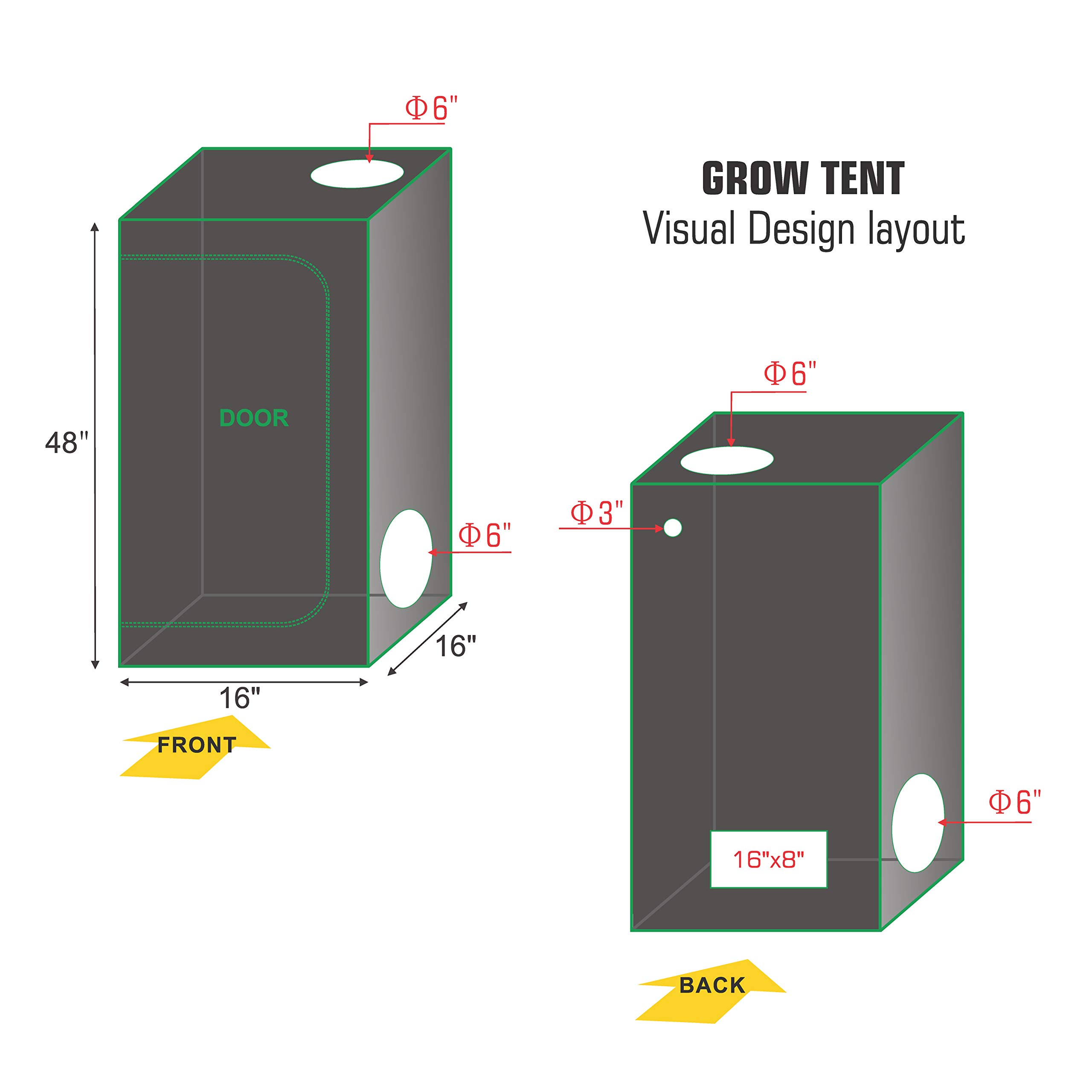 Oppolite Hydroponic 16"X16"X48" Indoor Grow Tent Kit W/Analog Timer+Humidity Monitor+Bonsai Shear+5'X15' Net Treill+Grow Light Hangers for Indoor Plant Growing (16"X16"X48")