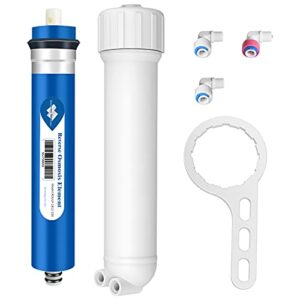membrane solutions 100 gpd ro membrane, reverse osmosis membrane with membrane housing, replacement for under sink home drinking ro water filter system, wrench,1/4" quick-connect fittings,check valve