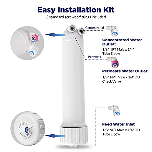 Membrane Solutions 150 GPD RO Membrane, Reverse Osmosis Membrane with Membrane Housing, Replacement for Under Sink Home Drinking RO Water Filter System, Wrench, 1/4" Quick-Connect Fittings,Check Valve