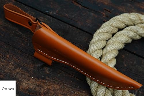 Ottoza Custom Handmade Brown 7" Leather Knife Sheath for 7 inch Blade for Bushcraft Knife - Hunting Knife - Camping Knife - Survival Knife - Fixed Blade Knives Vertical Carry/Cow-Buffalo Leather No:74