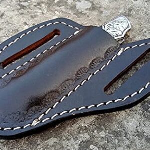 Ottoza Handmade Leather Knife Sheath CROSS DRAW KNIFE SHEATH 5" Folding Pocket Knife Sheath - Leather Folding Knife Sheath for 5 inch Folding Knives/Pocket Knives Black TOP GRAIN LEATHER No:73