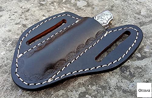 Ottoza Handmade Leather Knife Sheath CROSS DRAW KNIFE SHEATH 5" Folding Pocket Knife Sheath - Leather Folding Knife Sheath for 5 inch Folding Knives/Pocket Knives Black TOP GRAIN LEATHER No:73